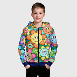 Толстовка на молнии детская Ромашки - смайлы, цвет: 3D-синий — фото 2