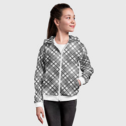 Толстовка на молнии детская Черно белый узор в косую клетку, цвет: 3D-белый — фото 2