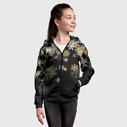 Толстовка на молнии детская Золотые и белые снежинки, цвет: 3D-черный — фото 2
