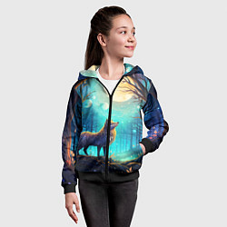 Толстовка на молнии детская Волк в ночном лесу в folk art стиле, цвет: 3D-черный — фото 2