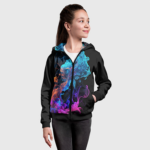 Детская толстовка на молнии Неоновый цветной дым на черном фоне / 3D-Черный – фото 4