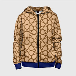 Толстовка на молнии детская Бежево-коричневый звёздочный паттерн, цвет: 3D-синий