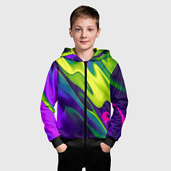 Толстовка на молнии детская Сине-зелёное и фиолетовое абстрактное слияние, цвет: 3D-черный — фото 2