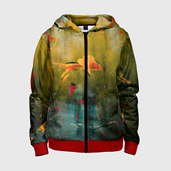 Толстовка на молнии детская Весенне-осенний жёлтый туман и краски, цвет: 3D-красный