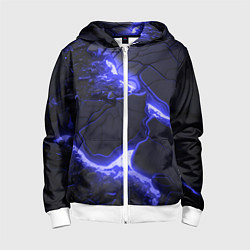Толстовка на молнии детская Красивая синяя неоновая лава, цвет: 3D-белый