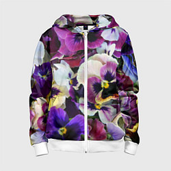 Толстовка на молнии детская Красивые анютины глазки, цвет: 3D-белый