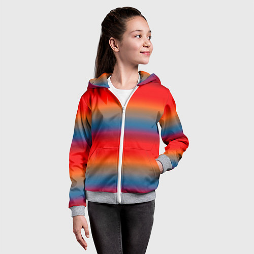 Детская толстовка на молнии Оранжево-синие размытые полосы / 3D-Меланж – фото 4