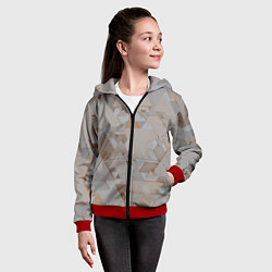 Толстовка на молнии детская Геометрическое множество серых и бежевых треугольн, цвет: 3D-красный — фото 2