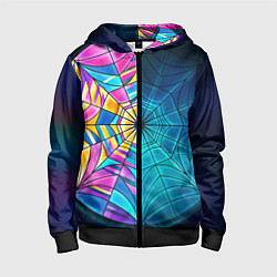 Толстовка на молнии детская Уэнсдей - окно ночной витраж - текстура зерна, цвет: 3D-черный