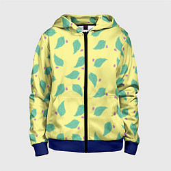 Толстовка на молнии детская Лист и букашка на желтом фоне орнамент, цвет: 3D-синий