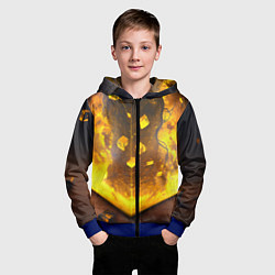 Толстовка на молнии детская Куб с огнём, цвет: 3D-синий — фото 2