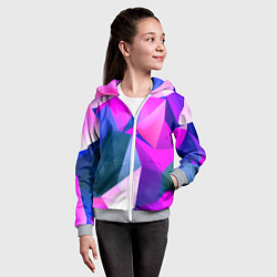 Толстовка на молнии детская Neon blue polygons, цвет: 3D-меланж — фото 2