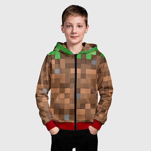 Детская толстовка на молнии Блоки майнкрафта / 3D-Красный – фото 3