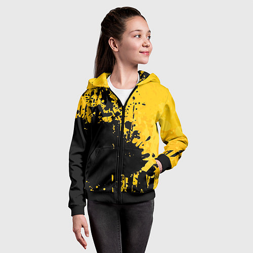 Детская толстовка на молнии Пятна черной краски на желтом фоне / 3D-Черный – фото 4