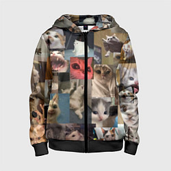 Толстовка на молнии детская Мемные котики, цвет: 3D-черный