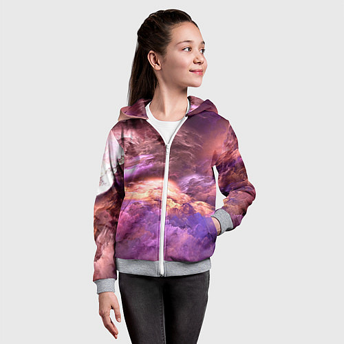 Детская толстовка на молнии Фиолетовое облако / 3D-Меланж – фото 4
