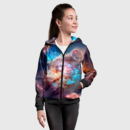 Детская толстовка на молнии Небула в космосе в голубо-розовых тонах - нейронна / 3D-Черный – фото 4