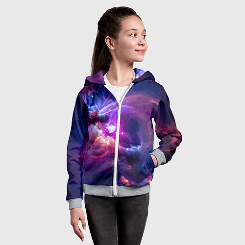 Детская толстовка на молнии Небула в космосе в фиолетовых тонах - нейронная се / 3D-Меланж – фото 4
