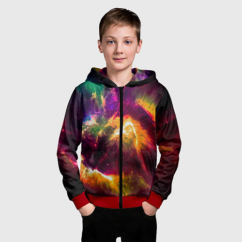 Детская толстовка на молнии Небула в космосе разноцветная - нейронная сеть / 3D-Красный – фото 3