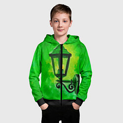 Толстовка на молнии детская Уличный зелёный фонарь, цвет: 3D-черный — фото 2