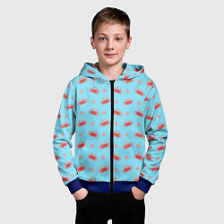 Толстовка на молнии детская Летний паттерн с крабами и морскими звездами, цвет: 3D-синий — фото 2