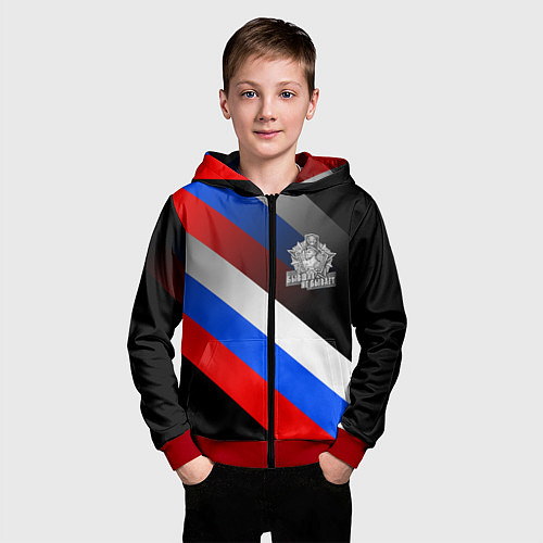 Детская толстовка на молнии Пограничные войска - флаг РФ / 3D-Красный – фото 3