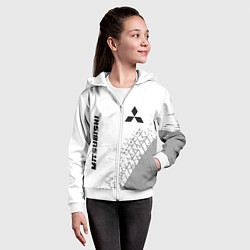 Толстовка на молнии детская Mitsubishi speed на светлом фоне со следами шин: н, цвет: 3D-белый — фото 2