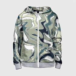 Толстовка на молнии детская Абстракция оливковый, цвет: 3D-меланж
