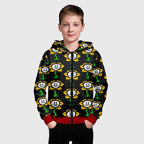 Детская толстовка на молнии Undertale - flowey smile / 3D-Красный – фото 3