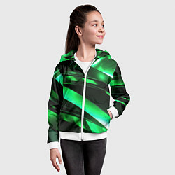 Толстовка на молнии детская Зеленая неоновая абстракция, цвет: 3D-белый — фото 2