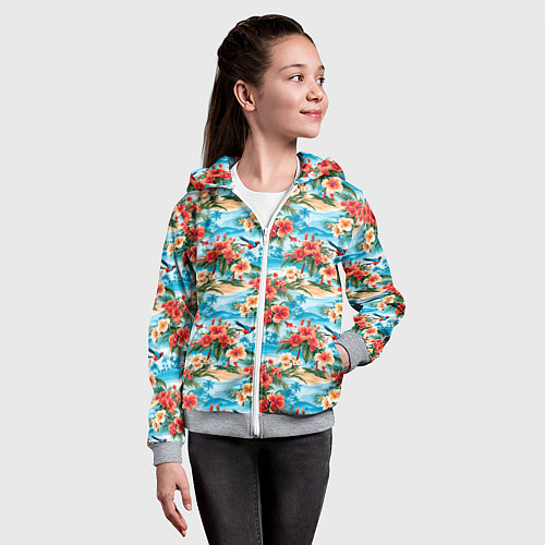 Детская толстовка на молнии Гавайский стиль летние цветы / 3D-Меланж – фото 4