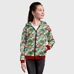 Толстовка на молнии детская Яркие гавайские цветы, цвет: 3D-красный — фото 2