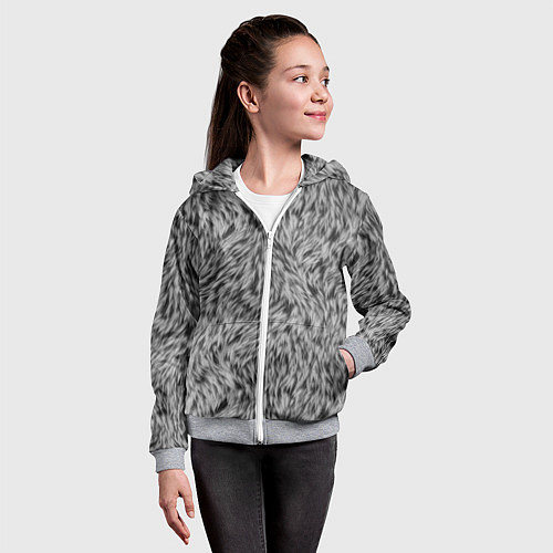 Детская толстовка на молнии Густой серый мех / 3D-Меланж – фото 4