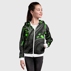 Толстовка на молнии детская Green black abstract, цвет: 3D-белый — фото 2