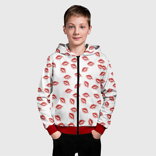 Детская толстовка на молнии Поцелуи - паттерн / 3D-Красный – фото 3