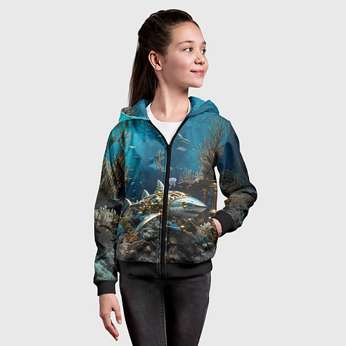 Детская толстовка на молнии Механическая акула / 3D-Черный – фото 4