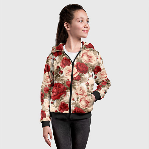 Детская толстовка на молнии Розы паттерн / 3D-Черный – фото 4