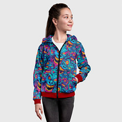 Толстовка на молнии детская Неоновые монстры - graffiti art style pattern, цвет: 3D-красный — фото 2