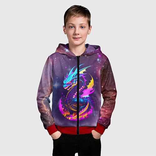 Детская толстовка на молнии Space dragon - neon glow - neural network / 3D-Красный – фото 3