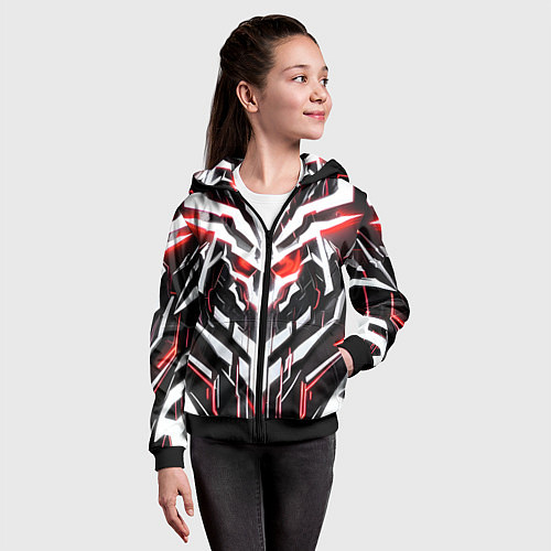 Детская толстовка на молнии Киберпанк скелет красный / 3D-Черный – фото 4