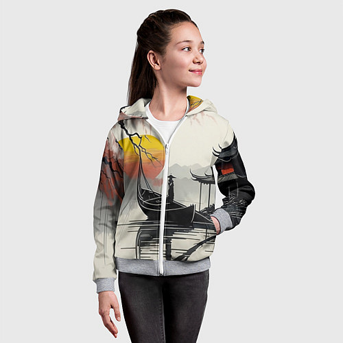 Детская толстовка на молнии Красота Японии / 3D-Меланж – фото 4