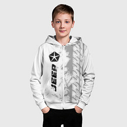 Толстовка на молнии детская Jeep speed на светлом фоне со следами шин: по-верт, цвет: 3D-белый — фото 2