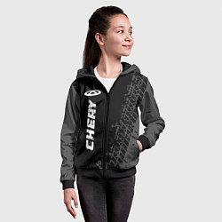 Толстовка на молнии детская Chery speed на темном фоне со следами шин: по-верт, цвет: 3D-черный — фото 2