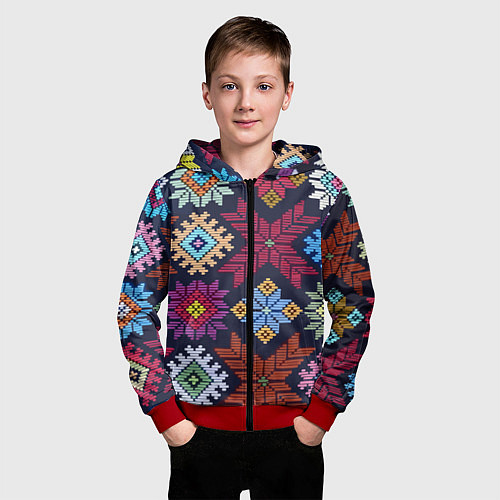 Детская толстовка на молнии Орнамент удмуртский / 3D-Красный – фото 3