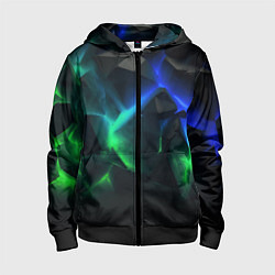 Толстовка на молнии детская Разлом синих и зеленых плит, цвет: 3D-черный