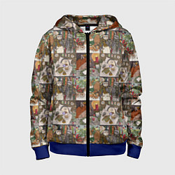 Толстовка на молнии детская Милые иллюстрации коллаж, цвет: 3D-синий