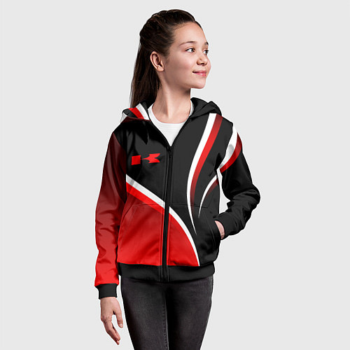 Детская толстовка на молнии Кавасаки - красные волны / 3D-Черный – фото 4