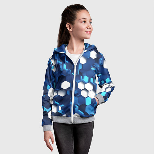 Детская толстовка на молнии Cyber hexagon Blue / 3D-Меланж – фото 4