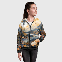 Толстовка на молнии детская Солнечное утро в цветущих горах, цвет: 3D-черный — фото 2