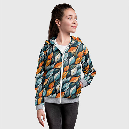 Детская толстовка на молнии Узор из листьев поздняя осень / 3D-Меланж – фото 4